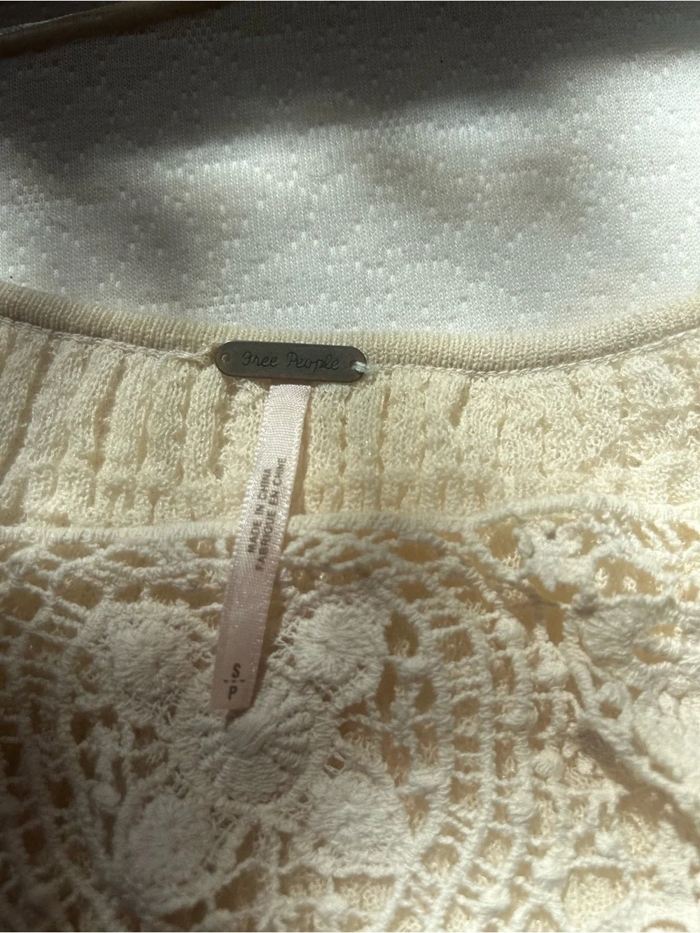 Free People Cream Crochet Lace Top